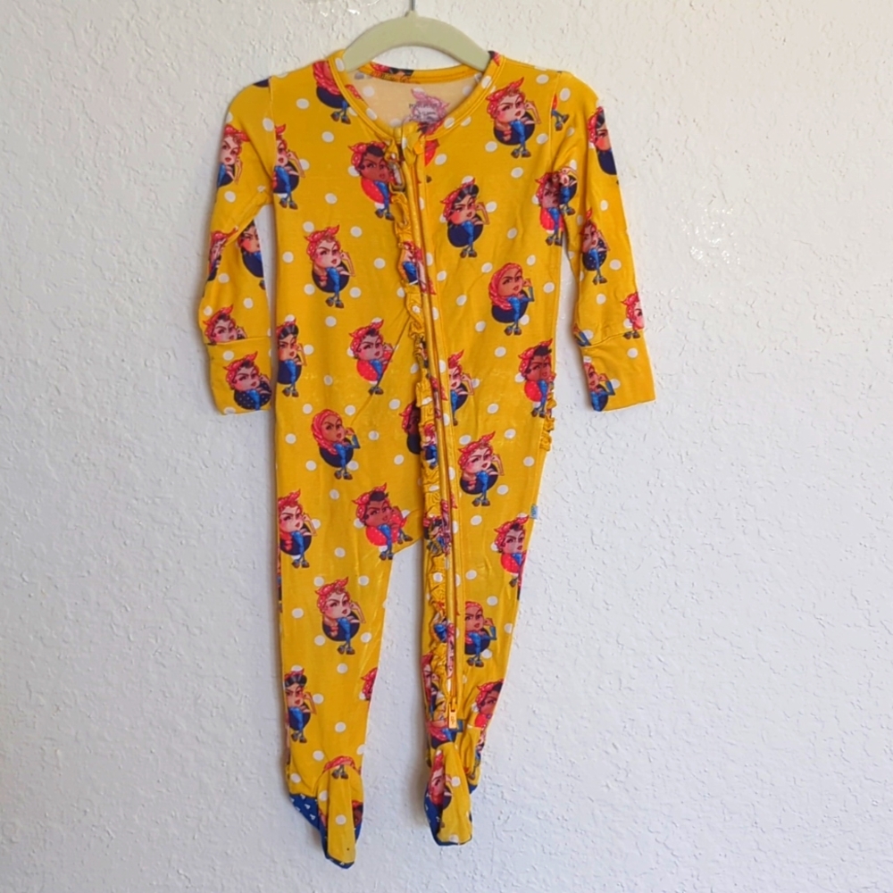 Vibrant Yellow Kids' Cartoon Print Onesie - Picture 2 of 3